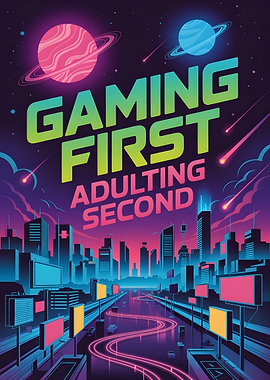 Gaming First Adulting Second Cityscape Poster