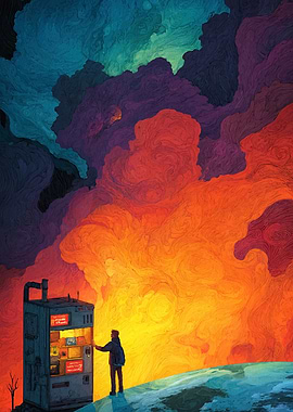 Vending Machine Under Colorful Sky