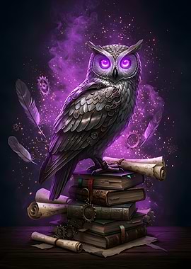 Steampunk Owl on Books with Magic