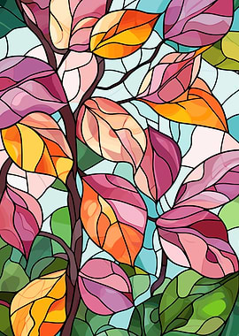 Stained Glass Style Autumn Leaves