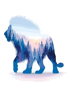 Lion Silhouette Forest Landscape