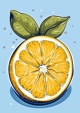 Orange Slice Illustration with Leaves