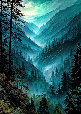 Misty Mountain Forest Landscape