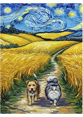 Dog and Cat Starry Night
