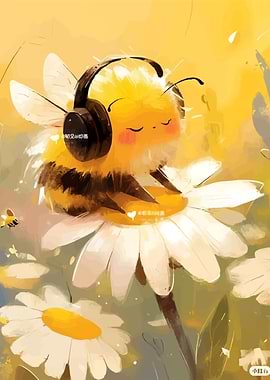 Cute Bee Listening to Music