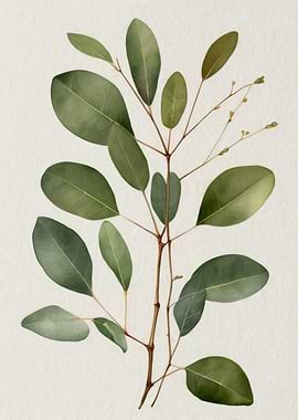 Eucalyptus Branch Watercolor Illustration