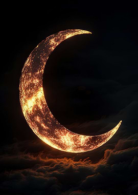 Glowing Crescent Moon in Dark Sky