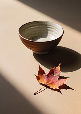 Ceramic Bowl and Autumn Leaf
