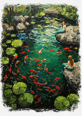 Mermaids and Koi Pond Painting