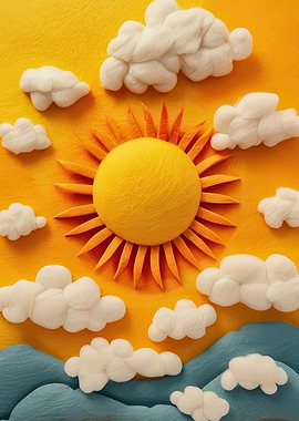 Stylized Sun and Clouds Illustration