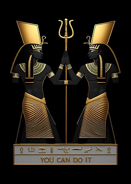 Egyptian Gods Isis and Osiris with 'You Can Do It' motto