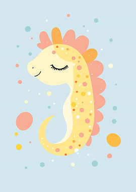 Cute Seahorse Illustration on Blue Background