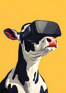 Cow with VR Headset on Yellow
