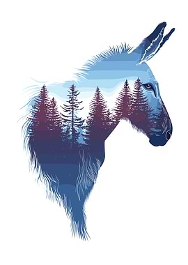 Donkey Silhouette with Forest Landscape