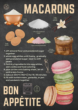 Macarons French Dessert Chalkboard Poster