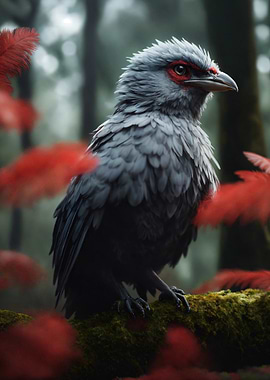 Gray Bird with Red Accents