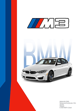 BMW M3 F80 White Car Poster