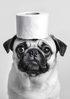 Pug with Toilet Paper Hat