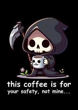 Cute Grim Reaper Coffee Cartoon