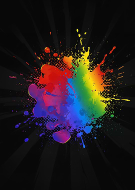 Colorful Paint Splatter on Black Background