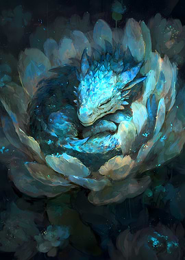 Sleeping Crystal Dragon in a Magical Flower