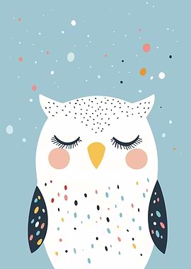 Cute Cartoon Owl with Closed Eyes