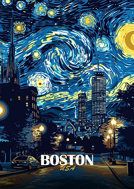 Boston USA Starry Night Art