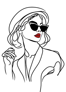 Elegant Woman Line Art with Sunglasses