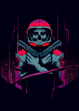Cyberpunk Skull Astronaut with Guns
