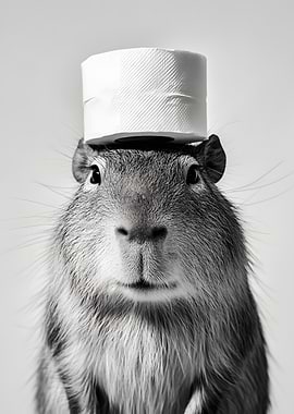 Capybara with Toilet Paper Hat