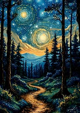 Starry Night Forest Path