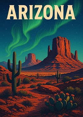Arizona Desert Landscape with Northern Lights