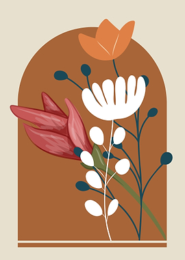 Floral Illustration with Arch and Flowers