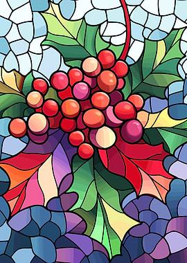 Stained Glass Holly Berries Illustration