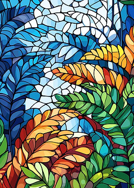 Colorful Leaves Stained Glass Style