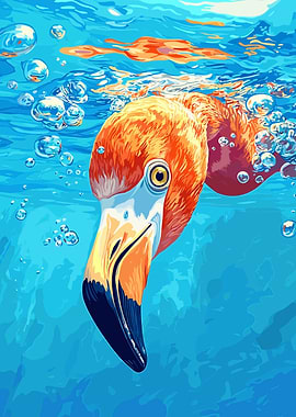 Flamingo underwater painting