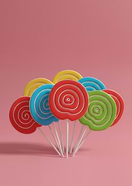 Colorful Lollipops on Pink Background