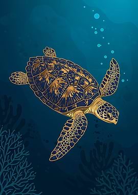 Elegant Sea Turtle in Deep Blue