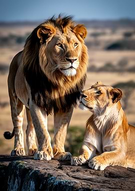 Lion and Lioness on Rock