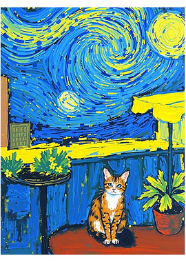 Cat in Starry Night Style