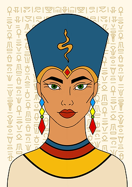 Nefertiti Portrait with Hieroglyphic Background
