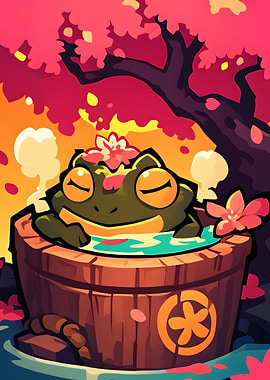 Relaxing Frog in onsen, Cherry Blossom Bath