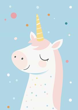 Cute Unicorn Illustration on Blue Background