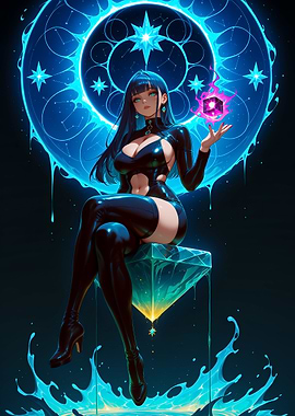 Mystical Woman with Glowing Cube