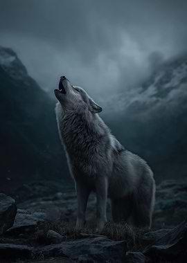 Howling Wolf in Mountainous Landscape