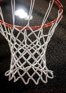 Basketball net with water droplets