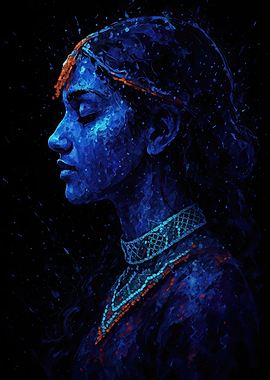 Blue hammer Woman Portrait with Orange Accents