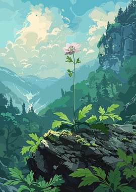 Lone Flower on Mountain Peak