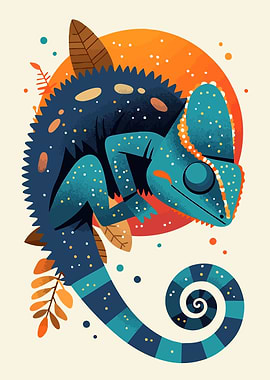 Colorful Chameleon Illustration Minimalist Art Illustration
