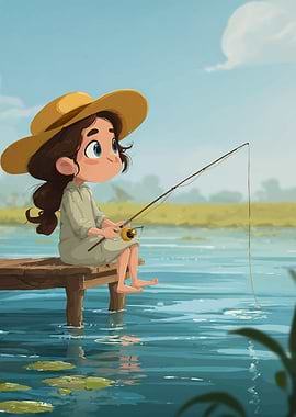 Girl fishing on a sunny day